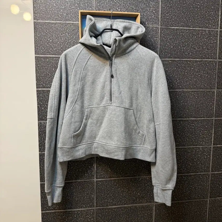 [BUNJANG] Lululemon Grey Fleece Crop Hoodie (Size M/L) / 룰루레몬 그레이 기모 크롭 후드 M/L