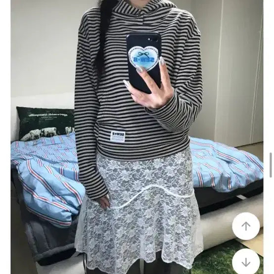 [BUNJANG] Stripe Semi Hoodie / 에이블리 니트 스트라이프 세미 후드