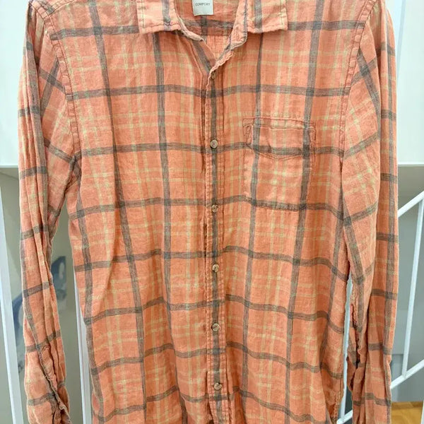 [BUNJANG] Serie Linen Check Shirt Coral Pink Check Pattern (Size 105) / 시리즈 린넨 체크셔츠 (105)