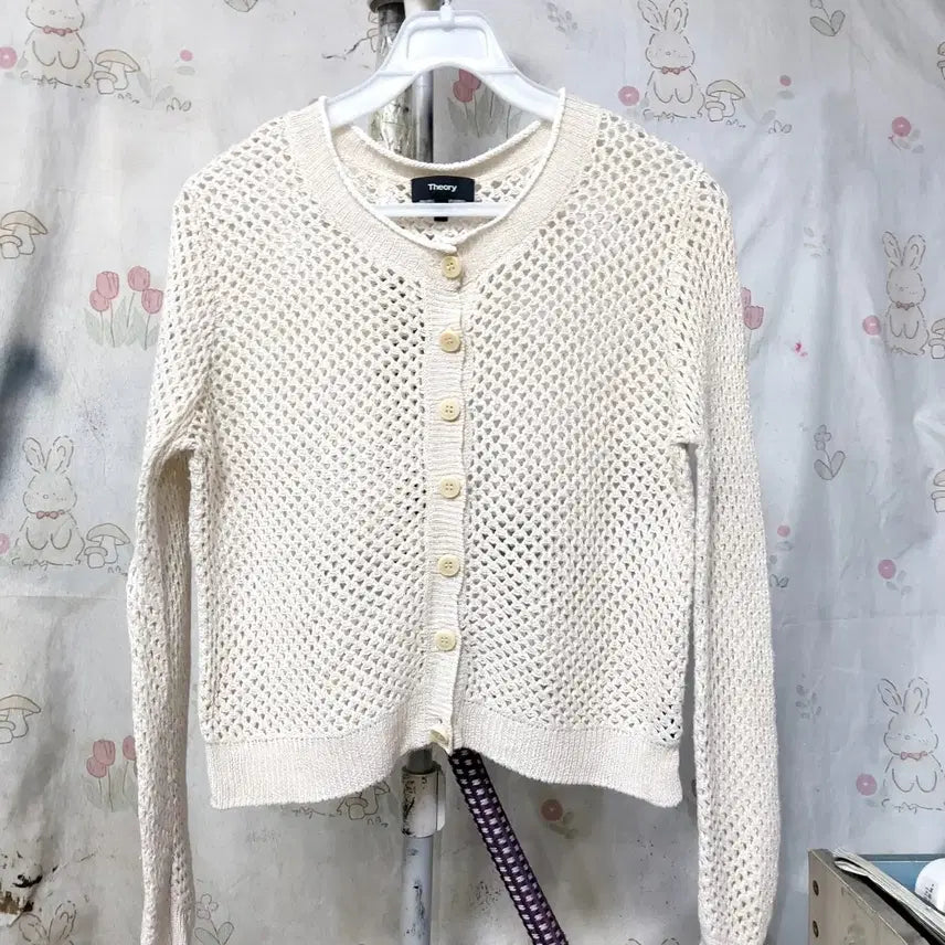 [BUNJANG] Theory Linen Perforated Knit Short Cardigan / 띠어리   린넨   펀칭   니트  숏   가디건