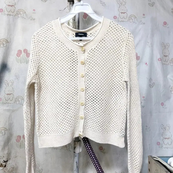 [BUNJANG] Theory Linen Perforated Knit Short Cardigan / 띠어리   린넨   펀칭   니트  숏   가디건