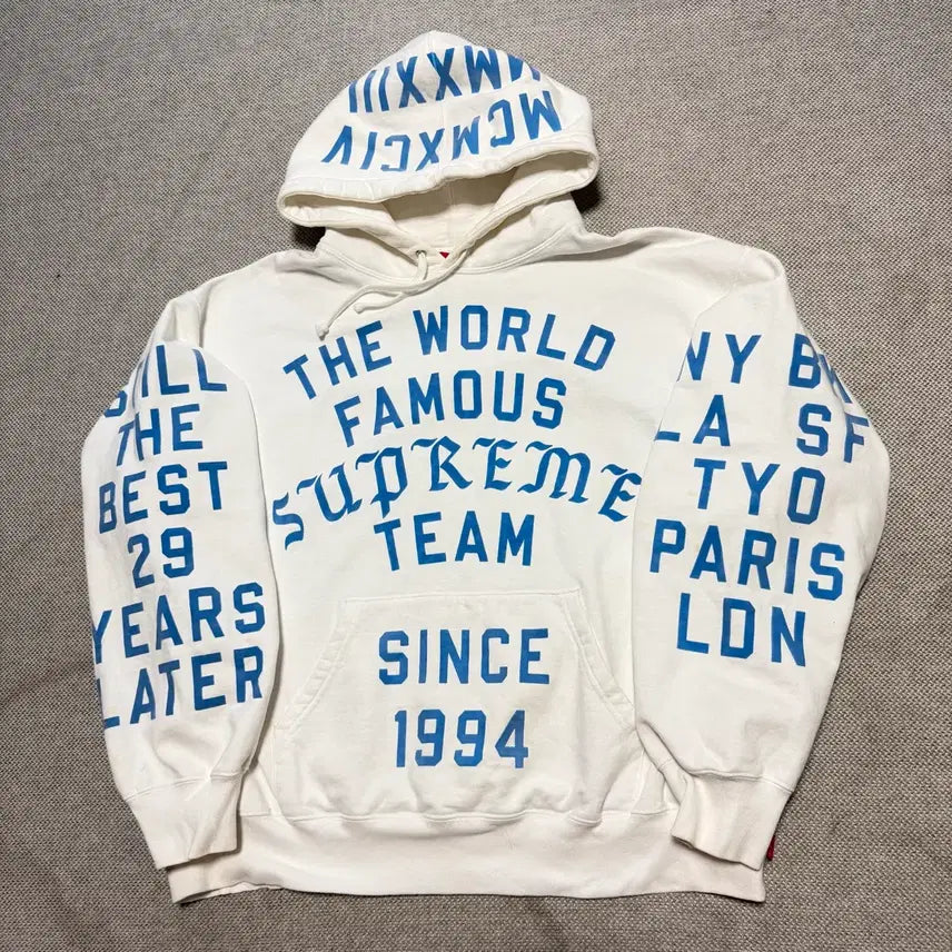 [BUNJANG] Supreme Team Flo C Hood Sweatshirt White 23SS / 슈프림 팀 플록 후드 스웨트셔츠 화이트 23SS
