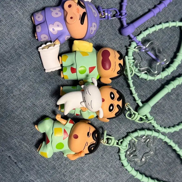 [BUNJANG] Crayon Shin-chan Pajama Charm Set (4 Types) / 짱구 파자마 키링 4종