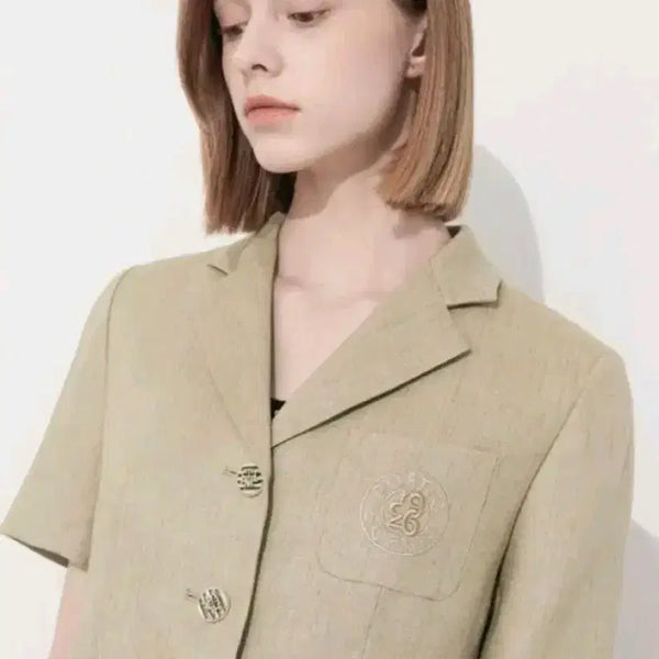 [BUNJANG] TIME 2023 Embroidered Logo Button Crop Jacket / 2023.타임)엠브로이드 로고버튼 크롭자켓