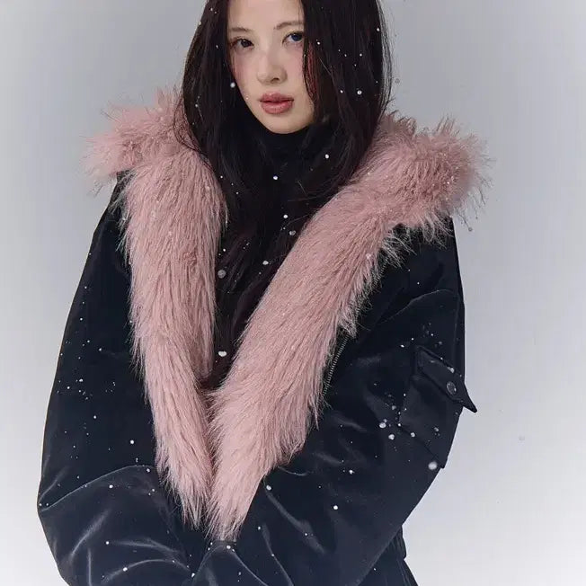 [BUNJANG] Thetis Fox Fur Velvet Shirring Jacket / 더티스 폭스 퍼 벨벳 셔링 자켓 벨벳 패딩 the tis