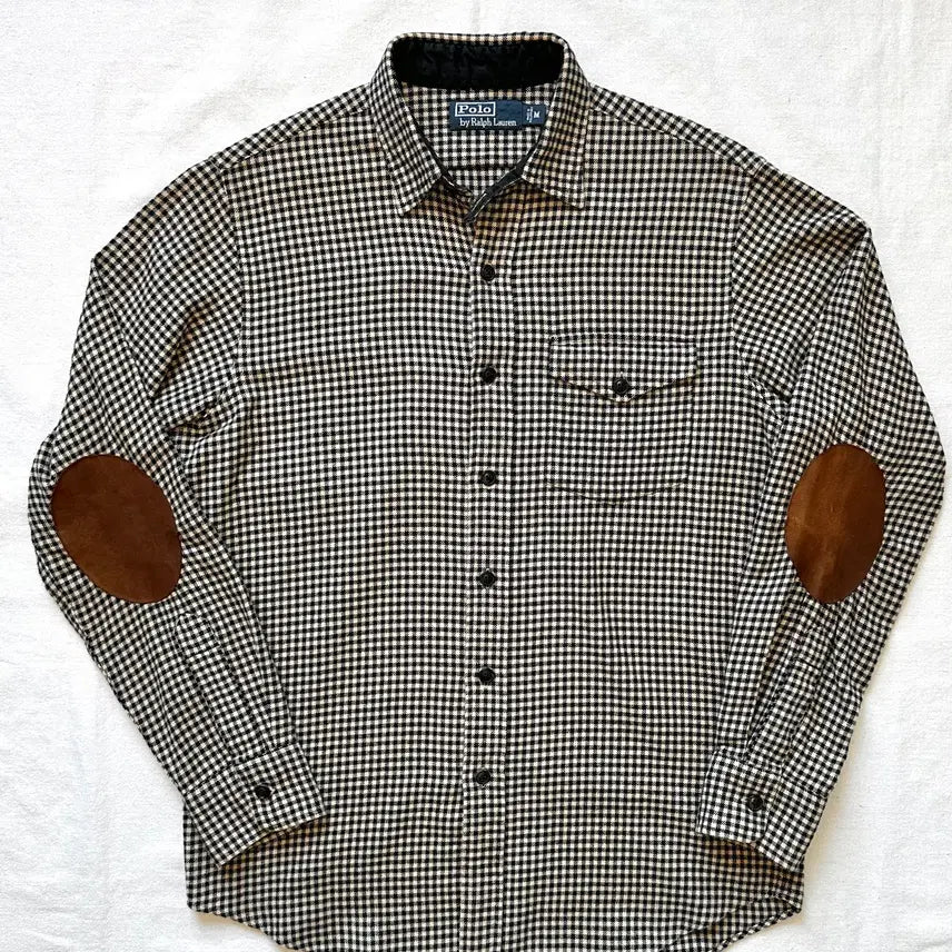 [BUNJANG] Polo Ralph Lauren Houndstooth Suede Elbow Patch Flannel Shirt M / 폴로 랄프로렌 하운드투스 스웨이드 엘보우 패치 헌팅 플란넬 셔츠 M