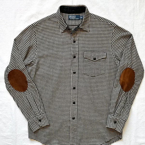 [BUNJANG] Polo Ralph Lauren Houndstooth Suede Elbow Patch Flannel Shirt M / 폴로 랄프로렌 하운드투스 스웨이드 엘보우 패치 헌팅 플란넬 셔츠 M