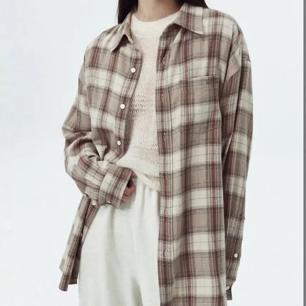 [BUNJANG] AvieMoua Relaxed Check Shirt Brown / 아비에무아 릴랙스드 체크셔츠 브라운