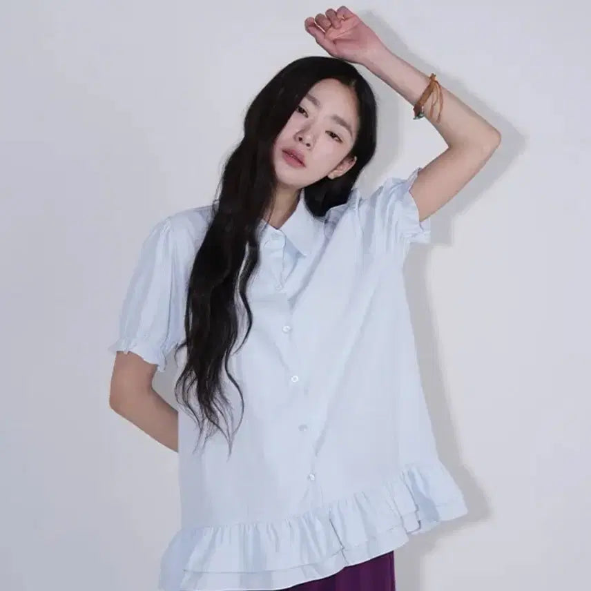 [BUNJANG] Melpin Puff Sleeve Ruffle Shirt Short Sleeve Blouse / 럽미-멜핀 퍼프 소매 프릴셔츠 반팔 블라우스 팔아요