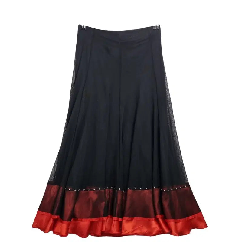 [BUNJANG] Black Red Chiffon Long Flare Skirt (26 inch) / JPN 블랙 레드 쉬폰 롱스커트 [26인치] 플레어 스커트