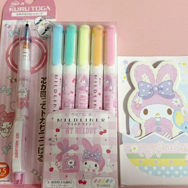 [BUNJANG] Sanrio My Melody Kurutoga Sharp Pencil + Mildliner Bundle Set / 산리오 마이멜로디 쿠루토가 샤프 + 마일드라이너 일괄 세트