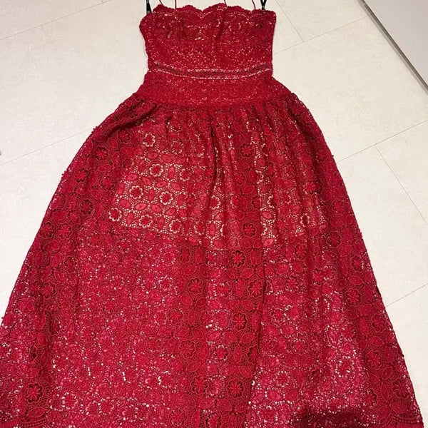 [BUNJANG] Self-Portrait Red Lace Long Dress / 셀프 포트레이트 원피스