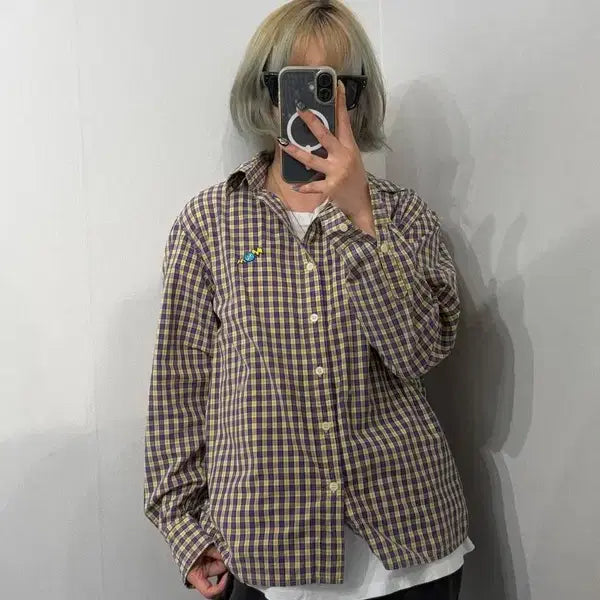 [BUNJANG] L Vintage Casual Check Shirt Yellow / L 엑스라지 빈티지 캐주얼 체크 셔츠 옐로우