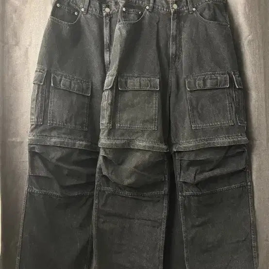[BUNJANG] MNGU Convertible Cargo Pants (Black) / 발렌시아가 스타일 mngu데님 카고 팬츠