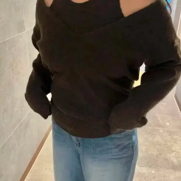 [BUNJANG] Women's Oversized V-Neck Knit Top / 빅사이즈 브이넥 니트