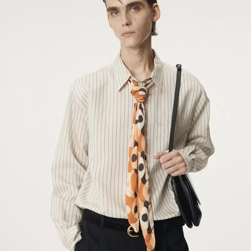 [BUNJANG] RECTO Rea Stripe Shirt Pale Beige (L) / [L] 렉토 레아 스트라이프 셔츠 페일 베이지