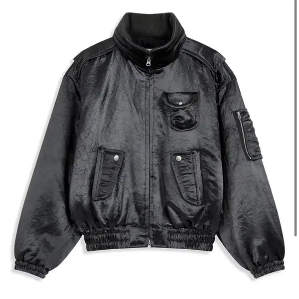 [BUNJANG] Openywyh Satin Bomber Jacket Charcoal M / 오픈와이와이 봄버 새틴 차콜M