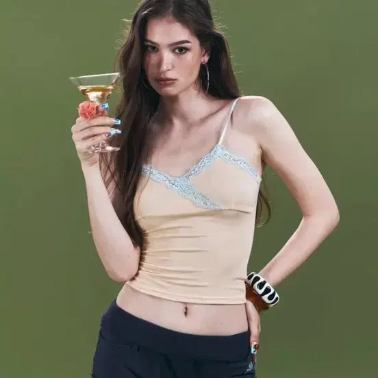 [BUNJANG] Please Follow Flora Lace Sleeveless Top Peach / 플리즈노팔로우 Flora Lace Sleeveless Top Peach