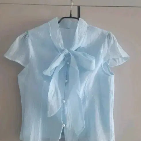 [BUNJANG] Sky Blue Ribbon Blouse / 하늘색 리본 블라우스 새거
