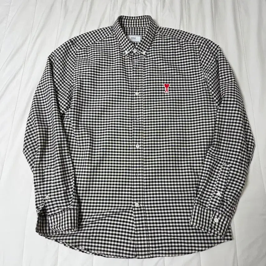 [BUNJANG] AMI Gingham Check Shirt Black Size 41 / 아미 ami 깅엄 체크셔츠 블랙 41(100 - 105) / 카라