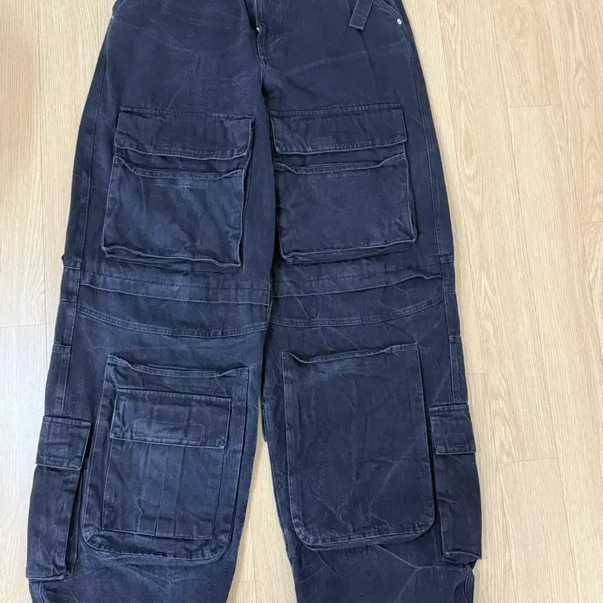 [BUNJANG] Project GR Crinkle Denim Cargo Pants Black / 프로젝트 GR크링클 데님 카고 팬츠 블랙 1사이즈
