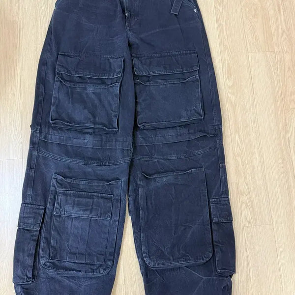 [BUNJANG] Project GR Crinkle Denim Cargo Pants Black / 프로젝트 GR크링클 데님 카고 팬츠 블랙 1사이즈