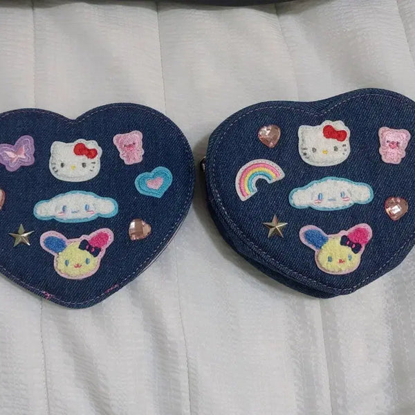 [BUNJANG] Sanrio Denim Pouch and Mirror Set / 산리오 데님파우치.데님거울 세트