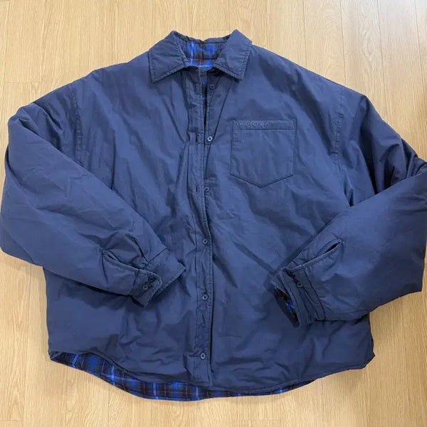 [BUNJANG] PROJECT GR Reversible Padded Check Shirt Navy / 프로젝트 GR리버시블 패디드 체크 셔츠 네이비 1사이즈