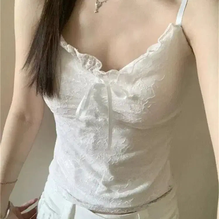 [BUNJANG] Adjustable Strap Lace Camisole / 새것 레이스 캡 끈나시
