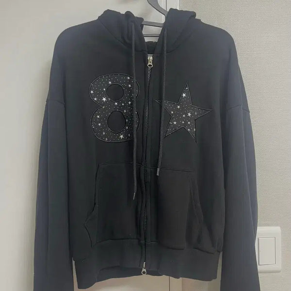 [BUNJANG] Black Zip-Up Hoodie / 블랙 후드집업