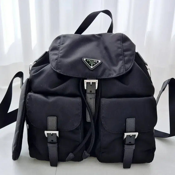 [BUNJANG] Black Medium Backpack Nylon Leather Trim / 블랙 미디움 백팩 미듐가방