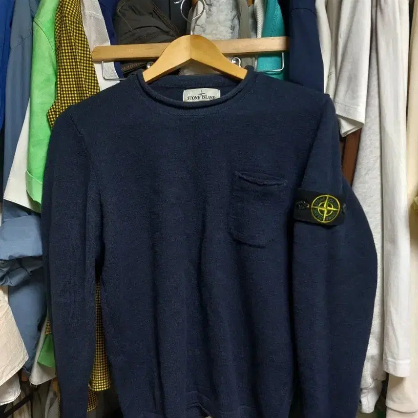 [BUNJANG] Stone Island Pocket Wool Knit Navy / 스톤아일랜드 포켓 울 니트 큐알정품완료