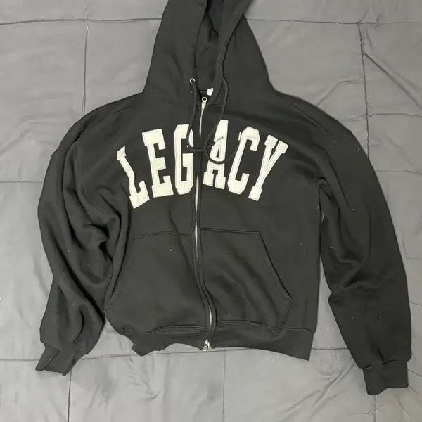 [BUNJANG] Legacy Logo Black Hoodie Zip-up / 레거시 후드 집업 블랙
