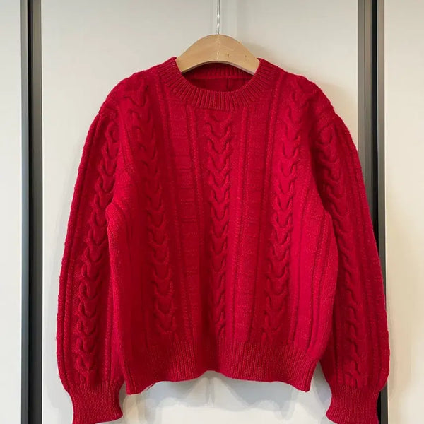 [BUNJANG] Cable Knit Sweater Red / 꽈배기 니트 스웨터 빨강