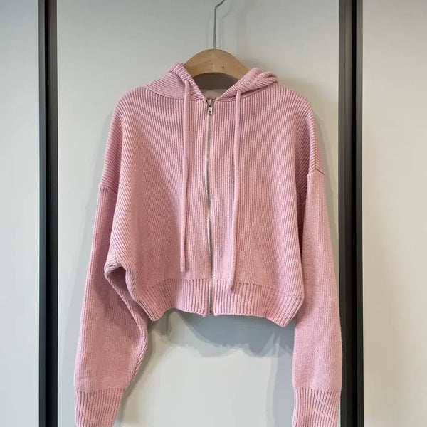 [BUNJANG] Women's Pink Knit Hooded Sweater / 니트 후드 스웨터 핑크