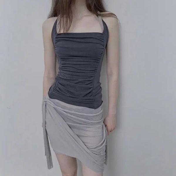 [BUNJANG] Philce Mixed Drape Sleeveless Navy / 필세 Mixed drape Sleeveless, Navy