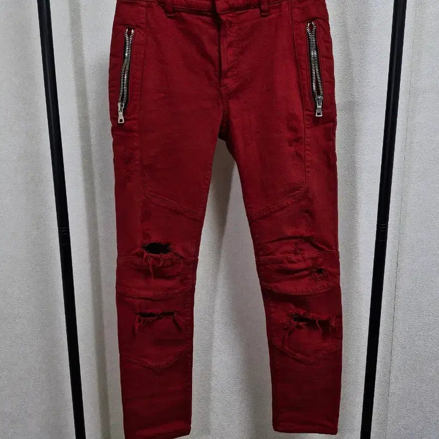 [BUNJANG] Balmain SS18 Red Distressed Biker Jeans / [29] 발망 SS18 레드 디스트레스드 바이커진