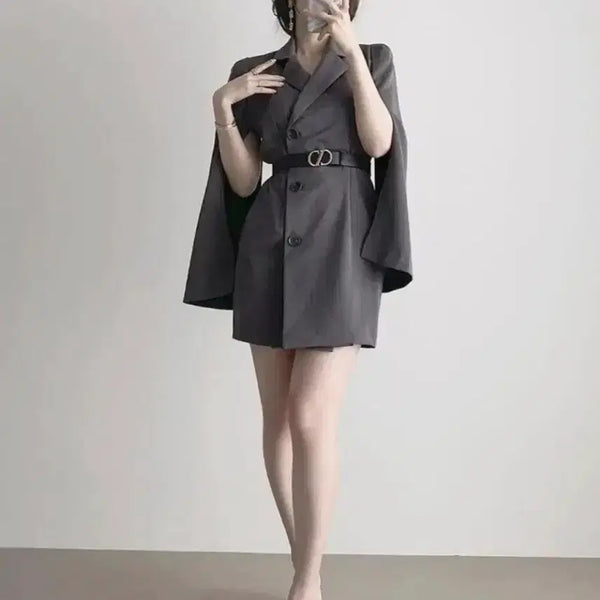 [BUNJANG] Cape Jacket Midi Dress - Grey / 케이프 자켓 원피스 입니다 그레이 색상