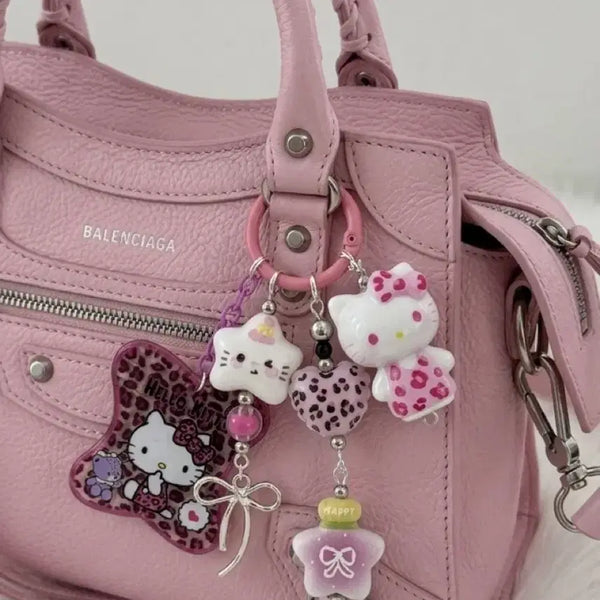 [BUNJANG] Sanrio Hello Kitty Cheetah Print Pink Beaded Keychain / 새상품 산리오 헬로키티 키링 호피 핑크