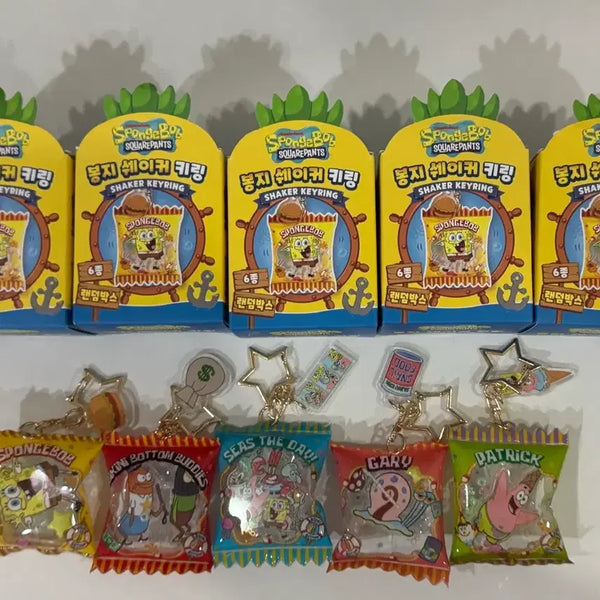 [BUNJANG] SpongeBob SquarePants Pouch Shaker Keychain Set (5 Types) / [새상품] 스폰지밥 봉지 쉐이커 키링 (5종)