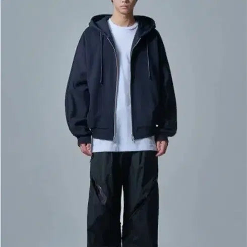 [BUNJANG] Juun.J 24FW Essential Jersey Hooded Zip-up Navy M / 준지 24FW 에센셜 저지 후드집업 네이비 M
