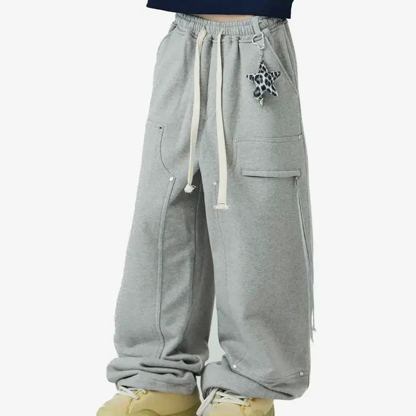 [BUNJANG] Mim The Wardrobe Solar Rivet Carpenter Sweatpants - Grey / 밈더워드로브 솔라 리벳 카펜터 스웻 팬츠_그레이