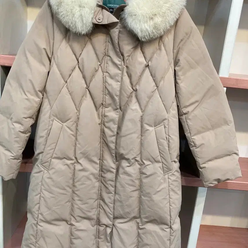 [BUNJANG] Crocodile Lady Fox Fur Quilting Goose Down Padding Beige 105 / 크로커다일레이디 폭스퍼 퀼팅 거위다운 패딩 베이지 105