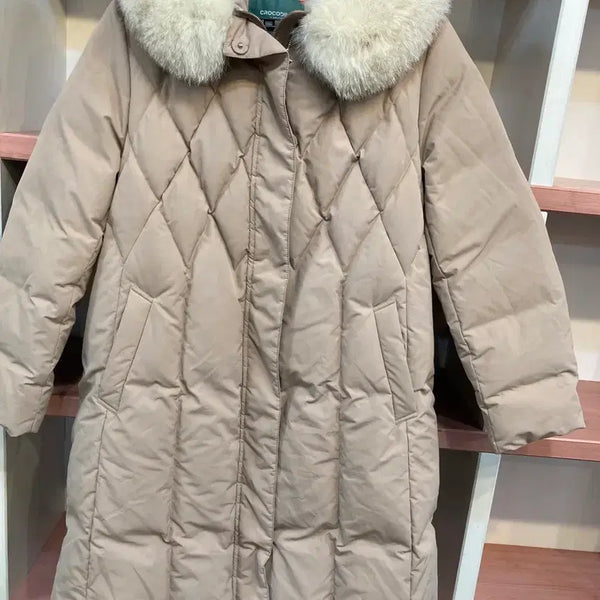 [BUNJANG] Crocodile Lady Fox Fur Quilting Goose Down Padding Beige 105 / 크로커다일레이디 폭스퍼 퀼팅 거위다운 패딩 베이지 105