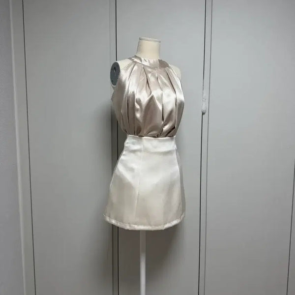[BUNJANG] Imported Silk Halterneck Top & Satin Skirt Set / 수입의류) 실크 홀터넥 + 새틴 스커트 세트