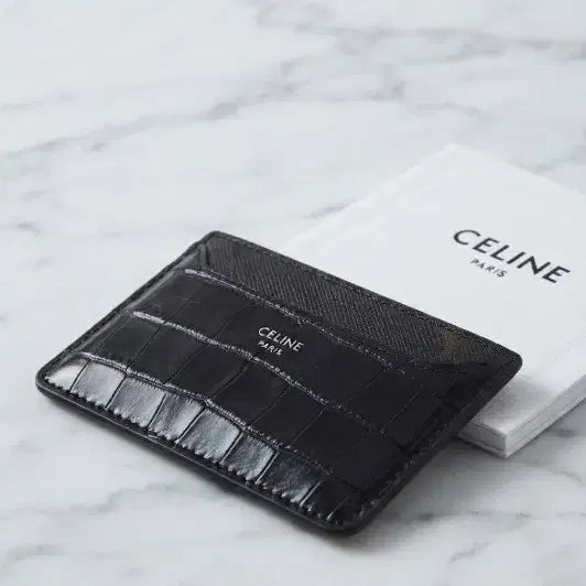 [BUNJANG] Celine Triomphe Crocodile Embossed Calfskin Card Holder Black / [정품] 셀린느 트리옹프 투톤 크로커다일 엠보싱 카프스킨 카드홀더 블랙