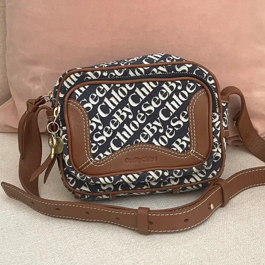 [BUNJANG] Chloé Marcie Denim Monogram Camera Bag / 정품 씨바이 끌로에 데님 모노그램 카메라백 가방 숄더백 네이비 브라운