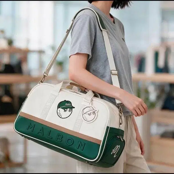[BUNJANG] Malbon Golf Boston Bag Ivory Green / 말본 골프 보스턴백 아이보리 그린