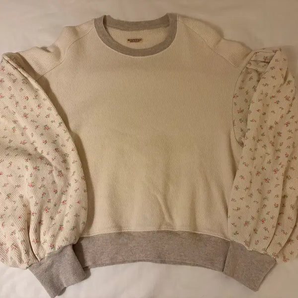 [BUNJANG] Kapital Waffle Flower Buffing Sleeve Sweatshirt Pink / (W) 캐피탈 와플 플라워 부팡 슬리브 스웻 핑크