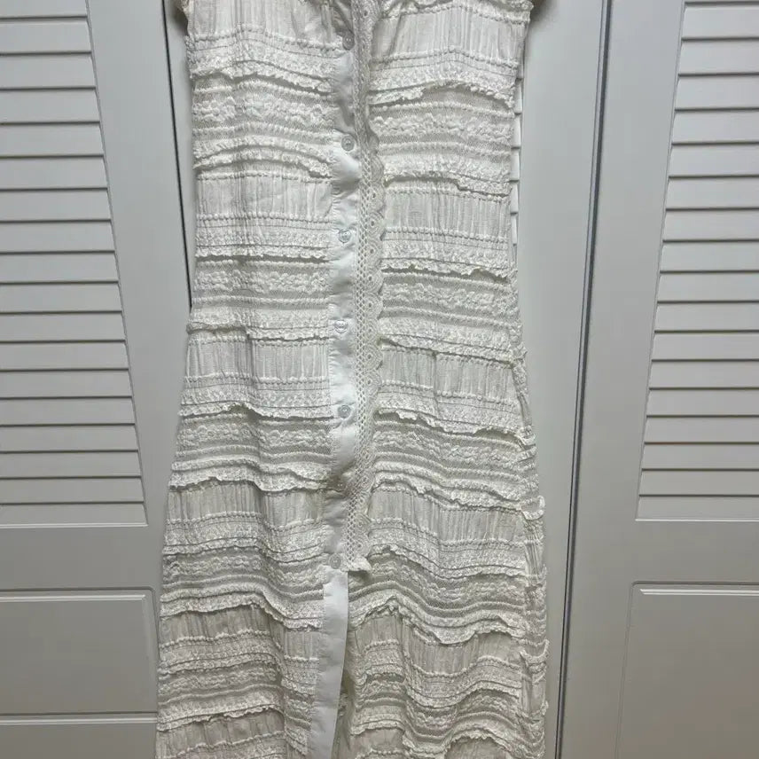 [BUNJANG] White Lace Layered Long Dress / 화이트 레이스 레이어드 원피스